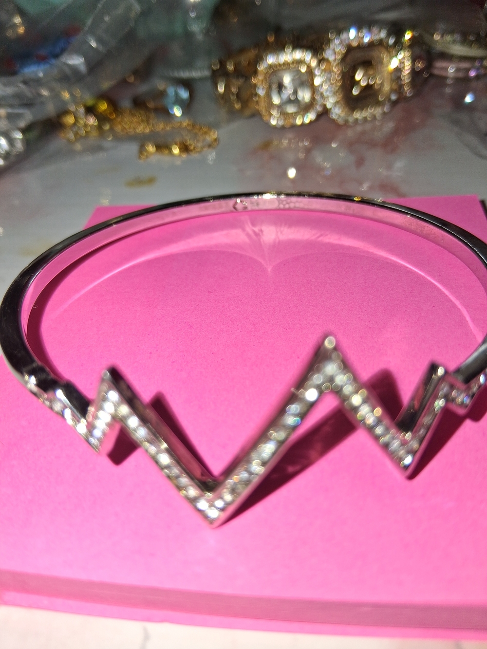Silver Zigzag Crystal Bangle Bracelet - Women Accessories